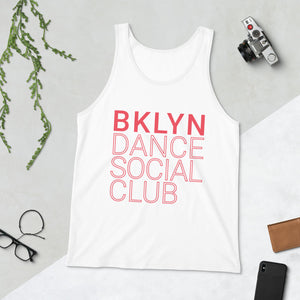 Brooklyn Dance Social Club tank top for dancers men unisex white red